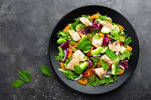 Salad with fish fresh vegetable salad with salmon 7G6ZY54