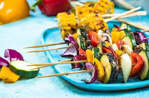 Vibrant vegetable skewers for barbecue P5GCAJZ